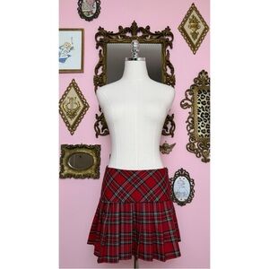 Vintage 90’s Red Plaid Pleated Mini Skirt 3